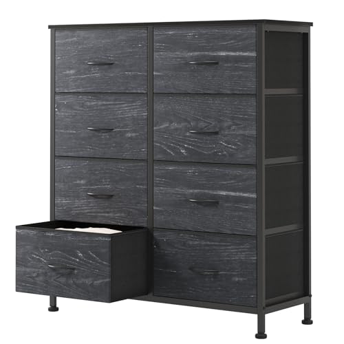 8 Drawer Fabric Dresser for Bedroom, Tall Dresser, Black Wood, view 2