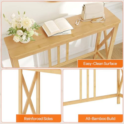 Narrow Console Table, Sofa Table for Entrance, 39.4" Long Entryway Behind Couch Table, Bamboo Hallway Table, Entryway Table, for Living Room, Foyer, Natural YL107XG01