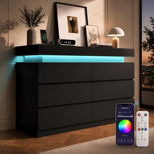 6 Drawer Dresser with LED Lights & Charging Station, view 2