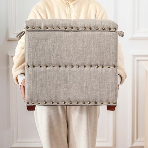 High Cube Ottoman in Beige Wood Legs, view 7