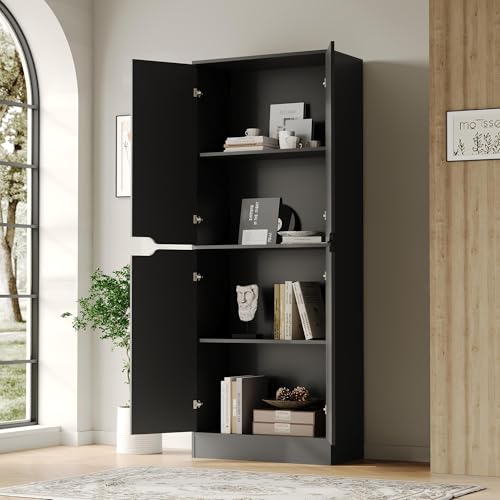 Black Tall Kitchen Pantry Cabinet with Adjustable Shelves, view 6