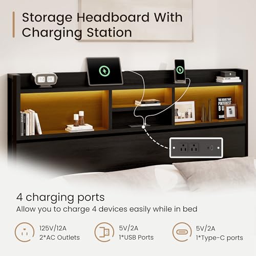 King Storage Bed Frame with 6 Drawers, USB Charging Station, No Noise, view 6