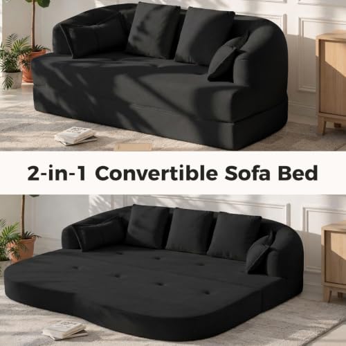 70" Convertible Sofa Bed, 2-in-1 Boneless Sleeper Sofa, Soft Chenille Folding Sofa Loveseat with 4 Pillows, Love Seat Small Couch for Small Spaces, Living Room, Bedroom, No Assembly