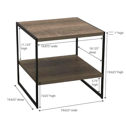 Square Wooden Side Table/End Table With Storage Shelf, Ashwood
