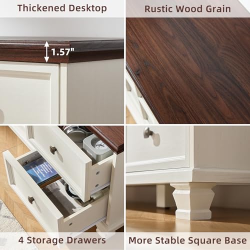 Farmhouse TV Stand with Glass Doors for Living Room, White, view 6