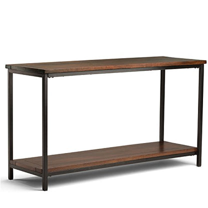 Skyler Console Table - 54 Inch Wide Solid Mango Wood and Metal Sofa Table in Dark Cognac Brown, Industrial Entryway Table for Living Room with Open Bottom Shelf and Black Steel Frame