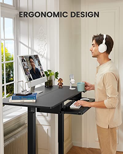 Electric Standing Desk with Full Size Keyboard Tray, Adjustable Height Sit Stand Up Desk, Home Office Desk Computer Workstation, 48x24 Inches, Black