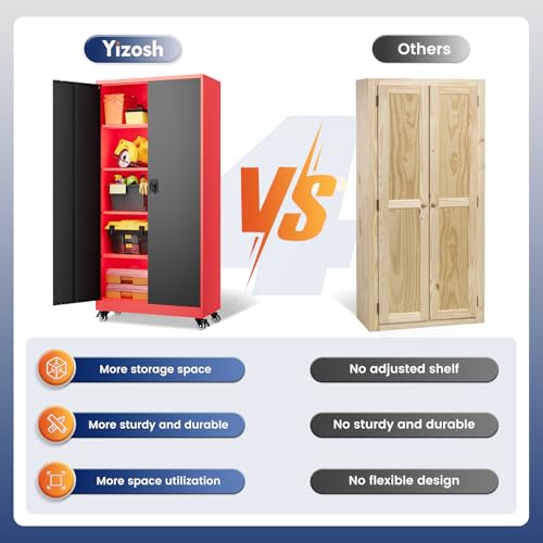 Metal Garage Storage Cabinet with Locking Doors and Adjustable Shelves, 75" Rolling Steel Tool Cabinet for Home Office,Garage,Warehouse