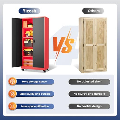 Metal Garage Storage Cabinet with Locking Doors and Adjustable Shelves, 75" Rolling Steel Tool Cabinet for Home Office,Garage,Warehouse