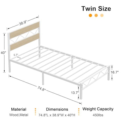 Twin Size Bed Frame with Headboard, view 3