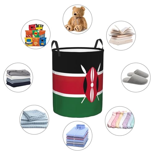 Flag Of Kenya Printing Personalized Circular Dirty Clothes Hamper-Standable Design Works In Bathroom & Closet