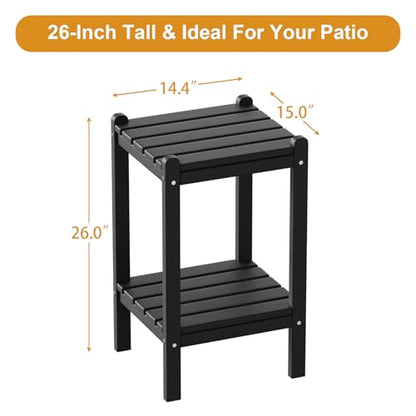 Outdoor Side Table, 26-Inch Tall Adirondack Patio Side Table, All-Weather HDPE Outdoor End Table for Porch Deck Balcony Pool, Easy Maintenance, Black