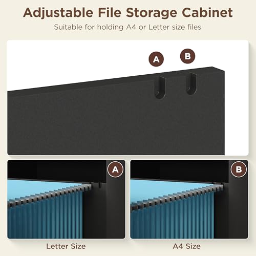 47" Office Desk with 4 Fluted Drawers, Wooden Home Exectuive Desk with A File Drawer, Modern Farmhouse Computer Desk for Work, Study, Home Office, Bedroom,Pure Black
