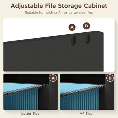 47" Office Desk with 4 Fluted Drawers, Wooden Home Exectuive Desk with A File Drawer, Modern Farmhouse Computer Desk for Work, Study, Home Office, Bedroom,Pure Black