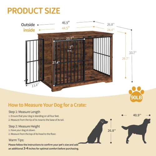 46.9 in XXL Dog Crate Furniture Indoor Dog Kennel with Barn Door, view 3