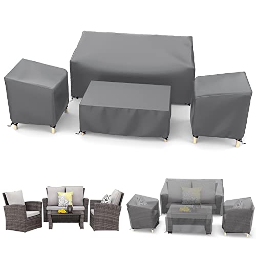 Outdoor Waterproof Patio Furniture Covers 4-Piece Set for Chairs, Loveseat and Coffee Table, Grey