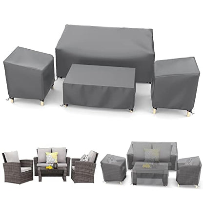 Outdoor Waterproof Patio Furniture Covers 4-Piece Set for Chairs, Loveseat and Coffee Table, Grey