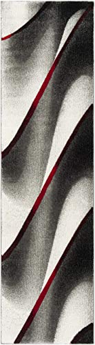 SAFAVIEH Hollywood Collection Runner Rug - 2'3" x 8', Grey & Red, Mid-Century Modern Design, Non-Shedding & Easy Care, Ideal for High Traffic Areas in Living Room, Bedroom (HLW712K)