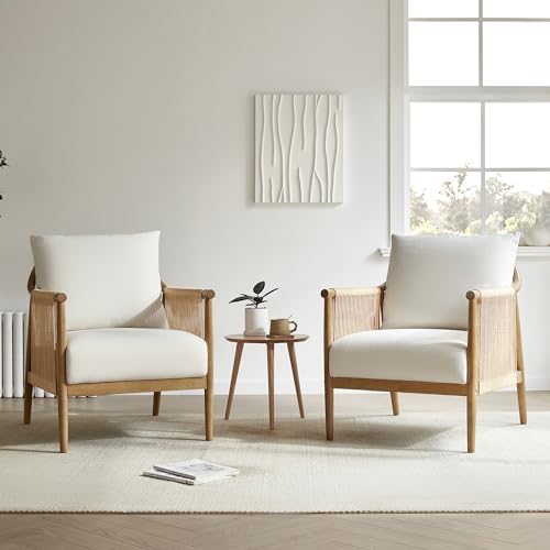 CHITA Braid Accent Chair with Wood Frame and Paper Cord Armrest, Cream | Boho Reading Armchair, FSC Certified Solid Wood Living Room Chair, Bedroom, 33.1"Dx26.4"Wx35.4"H, 300 Lb Capacity