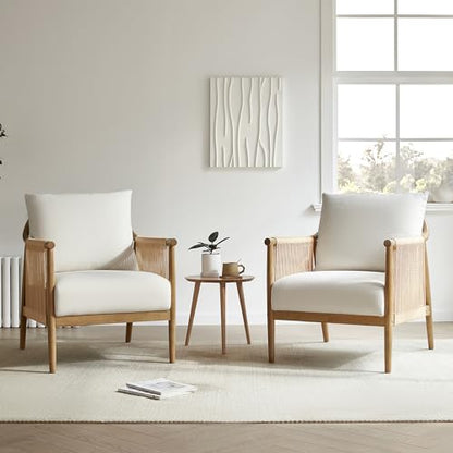 CHITA Braid Accent Chair with Wood Frame and Paper Cord Armrest, Cream | Boho Reading Armchair, FSC Certified Solid Wood Living Room Chair, Bedroom, 33.1"Dx26.4"Wx35.4"H, 300 Lb Capacity