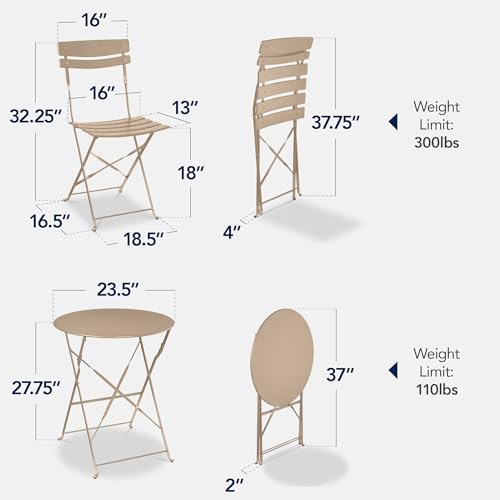 Best Choice Products 3-Piece Bistro Set, Space Saving Folding Design, Solid Steel, Outdoor Patio Furniture Set w/ 2 Chairs, Bistro Table - Sand