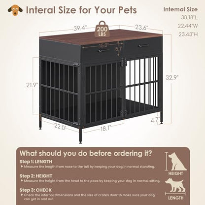 XL Dog Crate Furniture, 39.4" Heavy-Duty Dog Kennel with 2 Storage Drawers, view 3