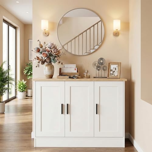 43" White Buffet Cabinet with Black Handles, view 5
