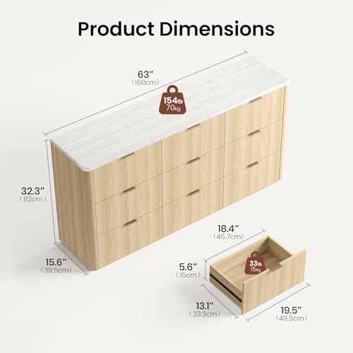 9 Drawer Dresser for Bedroom, view 3