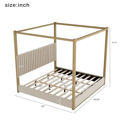 King Size Canopy Bed Frame with Headboard and Metal Frame for Bedroom, view 3