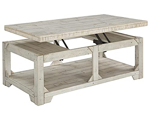Whitewash farmhouse lift top coffee table and end table set, view 6