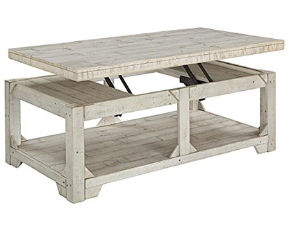 Whitewash farmhouse lift top coffee table and end table set, view 6