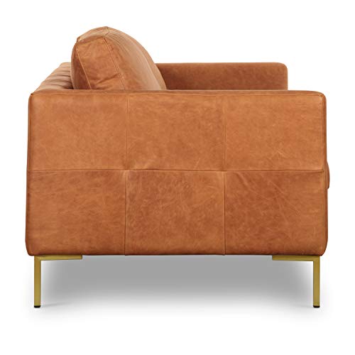 Poly & BARK Calle 90" Sofa, Full-Grain Pure-Aniline Italian Leather, Cognac Tan, Brass Legs