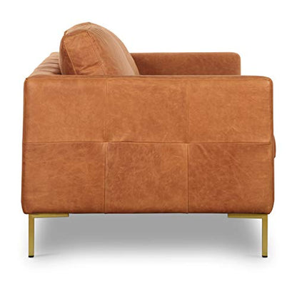 Poly & BARK Calle 90" Sofa, Full-Grain Pure-Aniline Italian Leather, Cognac Tan, Brass Legs