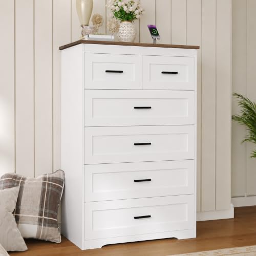 Farmhouse Tall Dresser for Bedroom Wood Chests of Drawers with Charging 6, view 8