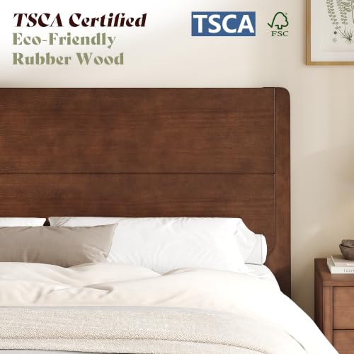 Solid Wood Queen Bed Frame with Headboard, Japanese Joinery,Walnut, view 7
