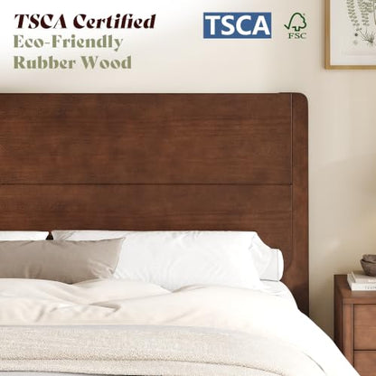 Solid Wood Queen Bed Frame with Headboard, Japanese Joinery,Walnut, view 7