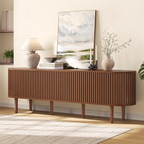 70" TV Stand with Power Outlet & Wood Leg for TVs up to 79", Walnut, view 7