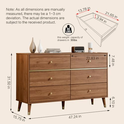 6 Drawer Dresser, 47" Wide Mid Century Chest of Drawers, view 3