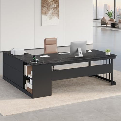71" Executive Desk, Large Office Desk with Drawers & Storage Shelves, view 8