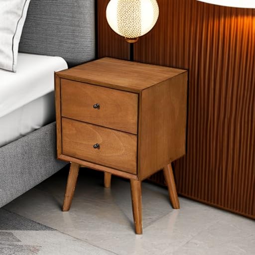 Flynn Mid Century Modern 2 Drawer Nightstand, 18" W x 15" D x 26" H, Acorn, view 7