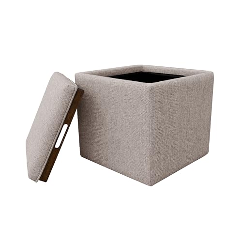 17.5" Storage Ottoman with Tray Top - Light Brown Woven