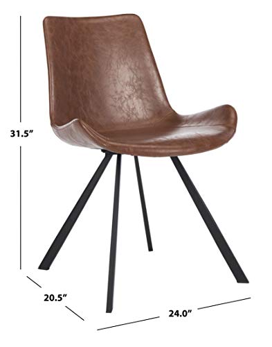 Safavieh Home Terra Mid-Century Modern Medium Brown Faux Leather and Black Dining Chair, Set of 2