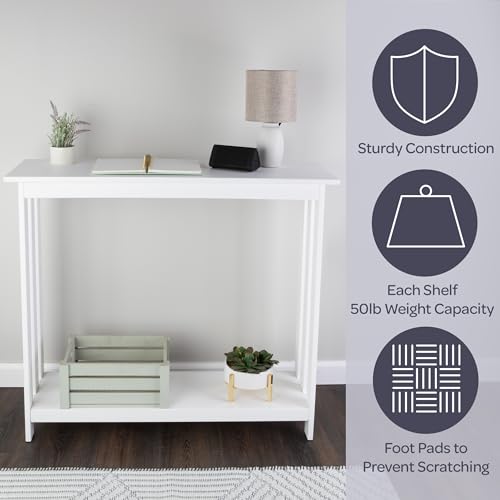 Slim Console Table - 39in x 11.8in Narrow Entryway Table - 2-Tier Sofa Table with Open Storage Shelf - Console Tables for Entryway, Hallway, and Foyer - Living Room Furniture by (White)