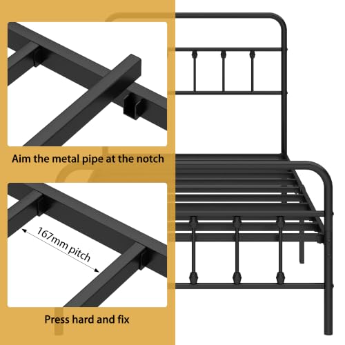 King Metal Bed Frame with Victorian Headboard & Footboard, Black, view 6