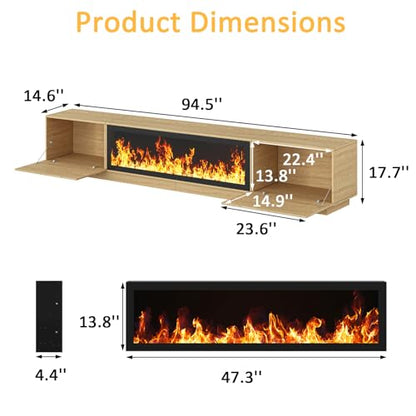 94.5" Fireplace TV Stand, Fluted TV Stands for Living Room, Natural, view 3
