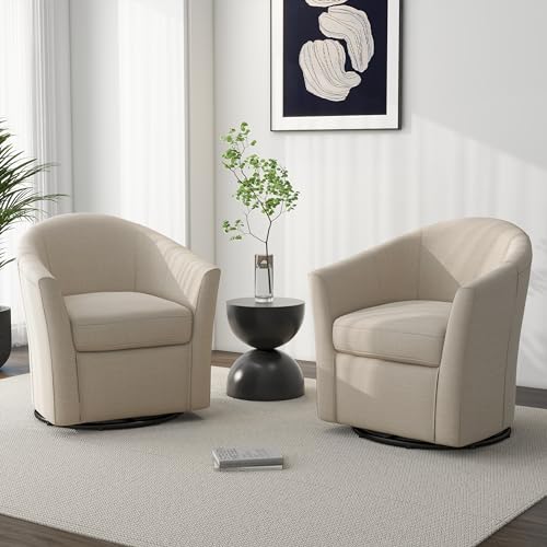 Mid-Century Modern Swivel Barrel Accent Chair, Brown, Set of 2