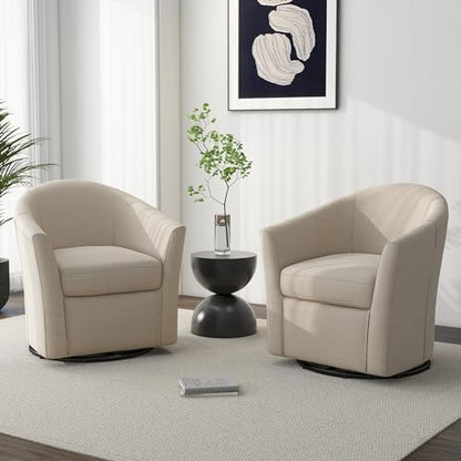 Mid-Century Modern Swivel Barrel Accent Chair, Brown, Set of 2
