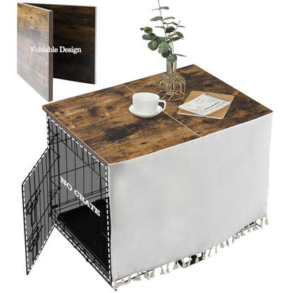 Dog Crate Topper Wood with Tassel Curtain for 36 inch Crate, view 2