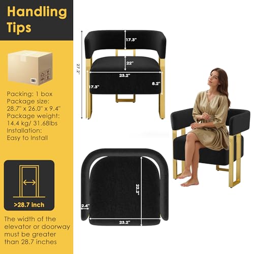 Black and Gold Accent Chairs Set of 2, Boucle Barrel Chairs for Living Room | Boucle Upholstery, Curved Bucket Design, Bedroom Chair, Gold-Tone Base, Armchairs for Office, Small Space Seating