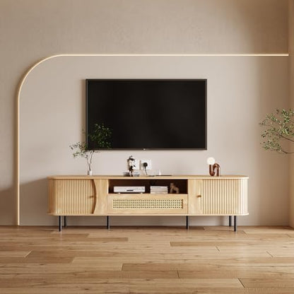 Fully Assembled 71" Mid Century Modern TV Stand with Power Outlet and Sliding, view 5